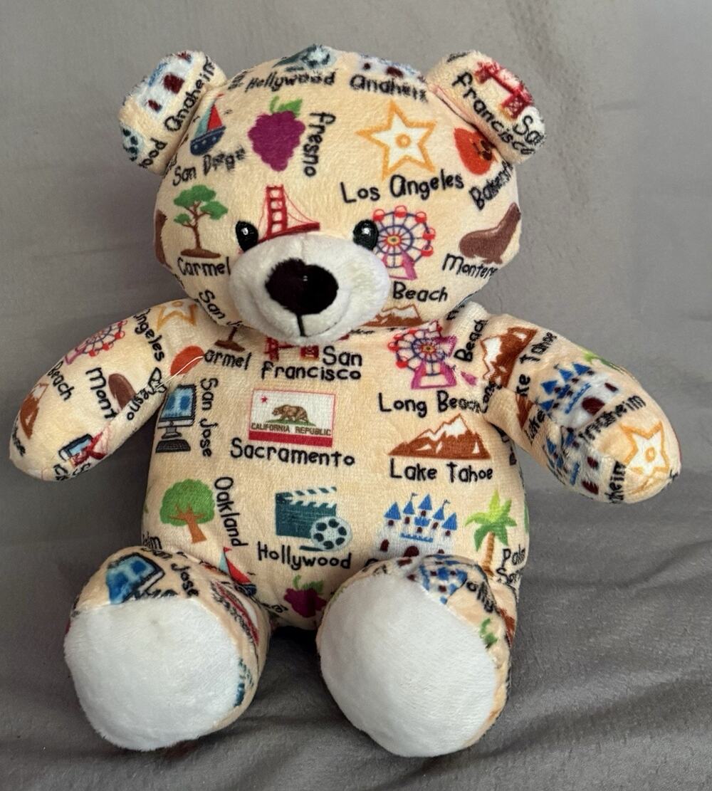 Plushology California Cities Teddy Bear Beige Souvenir Travel Stuffed Plush 9”